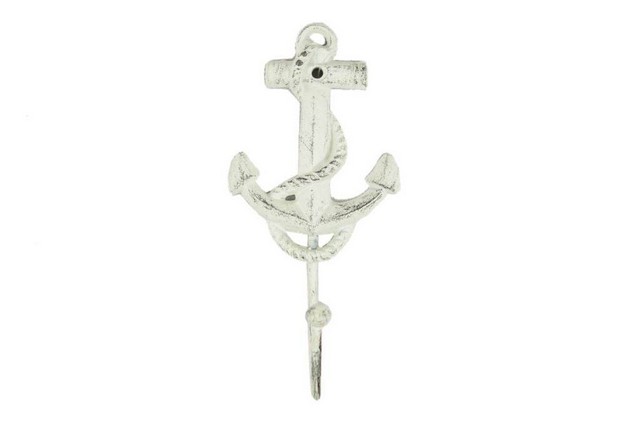 Whitewashed Cast Iron Anchor Hook, 7 in.