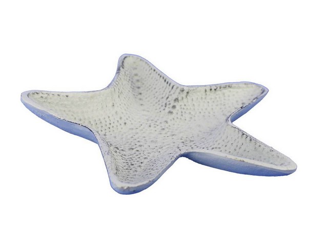 Whitewashed Cast Iron Starfish Decorative Bowl- 8 in.