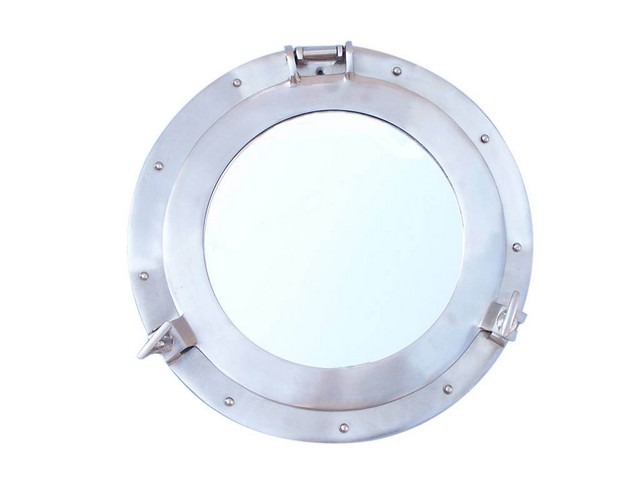 Brushed Nickel Deluxe Class Decorative Ship Porthole Window- 12 in.