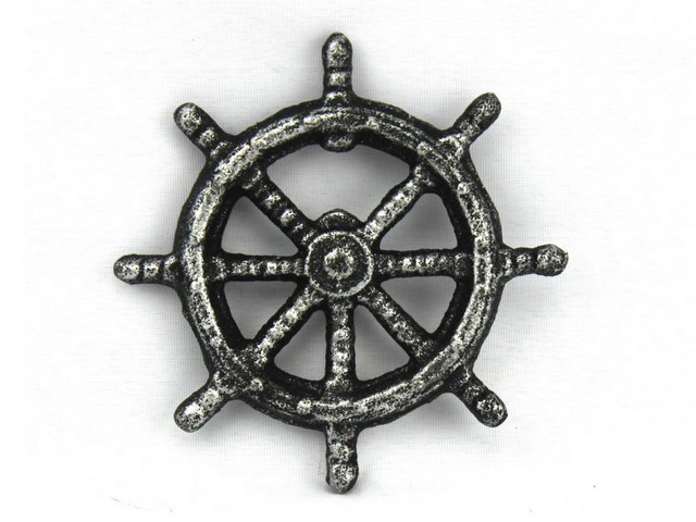 Picture of Handcrafted Decor K-005-silver Antique Silver Cast Iron Ship Wheel Bottle Opener- 3.75 in.