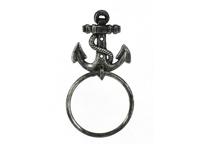 Antique Silver Cast Iron Anchor Towel Holder- 8.5 in.