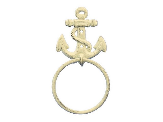 Whitewashed Cast Iron Anchor Towel Holder - White - 8.5 in.