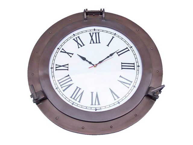 Bronzed Deluxe Class Porthole Clock- 24 in.