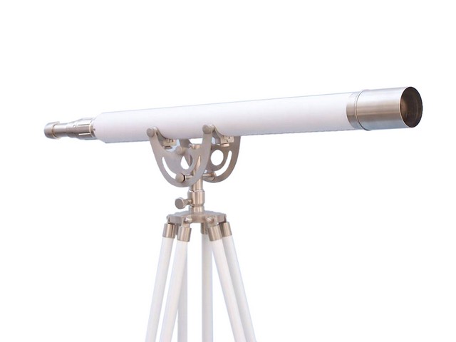ST-0148 BN-WL Floor Standing Brushed Nickel with White Leather Anchormaster Telescope- 65 in.