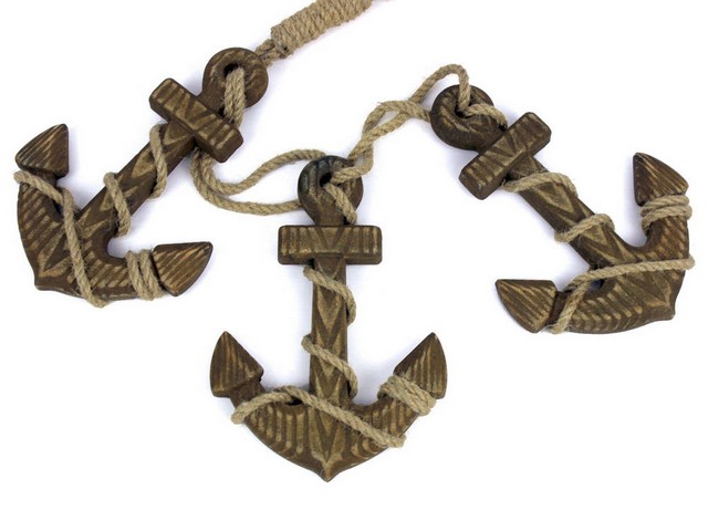Wooden Rustic Decorative Triple Anchor Set- 7 in.