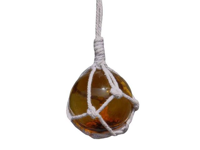 Picture of Handcrafted Decor 2 Amber Glass - NEW Amber Japanese Glass Ball Fishing Float with White Netting Decoration- 2 in.