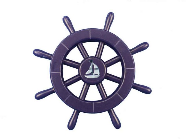 Picture of Handcrafted Decor new-dark-blue-sw-12-sailboat Dark Blue Decorative Ship Wheel with Sailboat- 12 in.