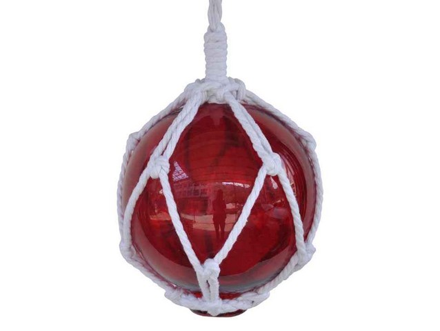 Picture of Handcrafted Decor 6 Red Glass - NEW Red Japanese Glass Ball Fishing Float with White Netting Decoration- 6 in.