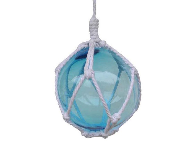 Picture of Handcrafted Decor 6 Light Blue Glass - NEW Light Blue Japanese Glass Ball Fishing Float with White Netting Decoration- 6 in.