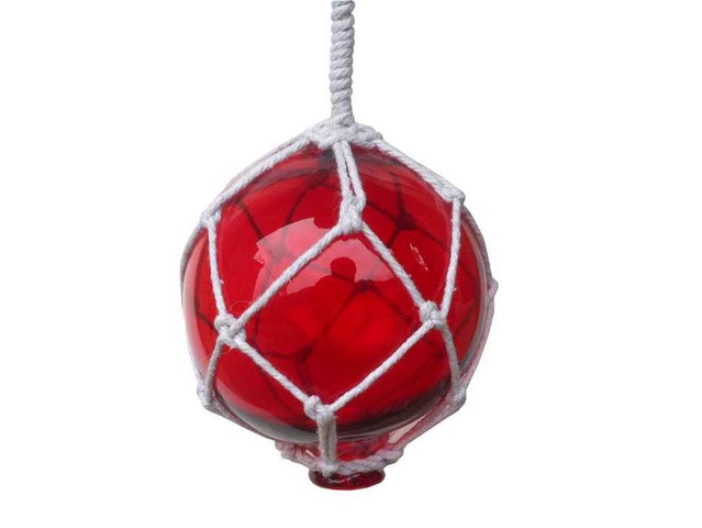 Picture of Handcrafted Decor 4 Red Glass - NEW Red Japanese Glass Ball Fishing Float with White Netting Decoration- 4 in.