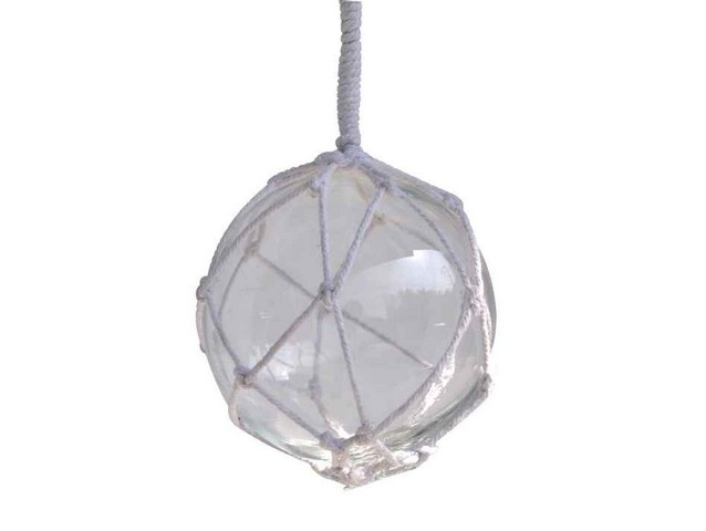 Picture of Handcrafted Decor 4 Clear Glass - NEW Clear Japanese Glass Ball Fishing Float with White Netting Decoration- 4 in.