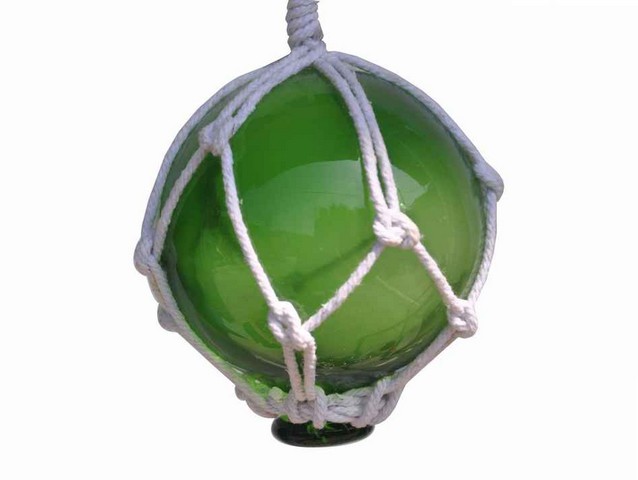 Picture of Handcrafted Decor 3 Green Glass - NEW Green Japanese Glass Ball Fishing Float with White Netting Decoration- 3 in.