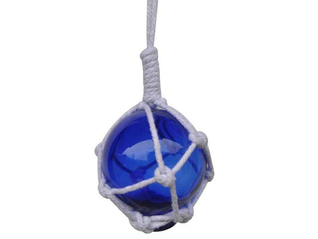 Picture of Handcrafted Decor 2 Blue Glass - NEW Blue Japanese Glass Ball Fishing Float with White Netting Decoration&#44; 2 in.