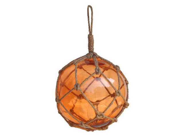 Picture of Handcrafted Decor 12 Orange Glass - Old Orange Japanese Glass Ball Fishing Float with Brown Netting Decoration- 12 in.