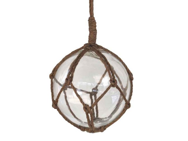 Picture of Handcrafted Decor 6 Clear Glass - Old Clear Japanese Glass Ball Fishing Float with Brown Netting Decoration- 6 in.