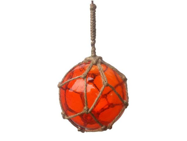 Picture of Handcrafted Decor 4 Orange Glass - Old Orange Japanese Glass Ball Fishing Float with Brown Netting Decoration- 4 in.