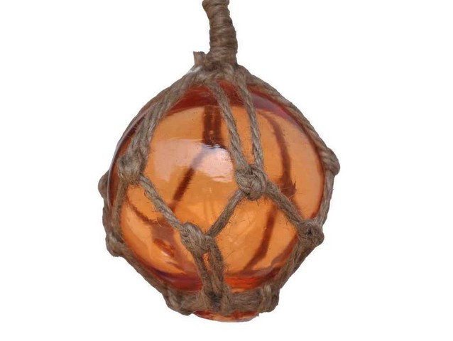 Picture of Handcrafted Decor 3 Orange Glass - Old Orange Japanese Glass Ball Fishing Float with Brown Netting Decoration- 3 in.