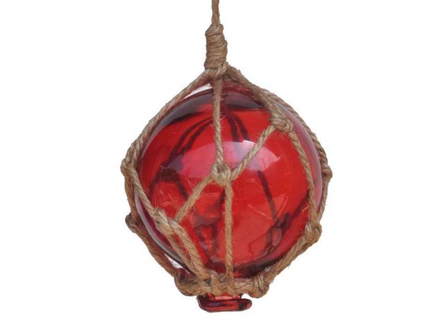 Picture of Handcrafted Decor 3 Red Glass - Old Red Japanese Glass Ball Fishing Float with Brown Netting Decoration&#44; 3 in.