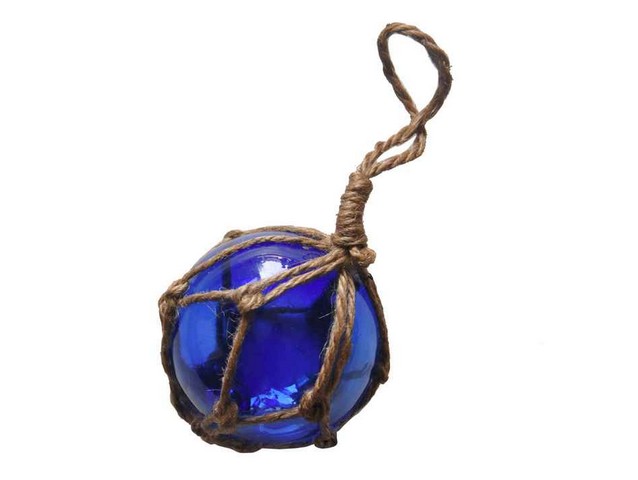 Picture of Handcrafted Decor 3 Blue Glass - Old Blue Japanese Glass Ball Fishing Float with Brown Netting Decoration- 3 in.