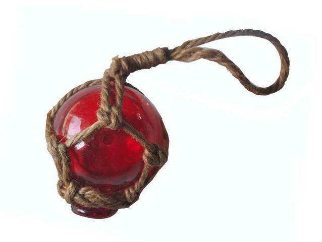 Picture of Handcrafted Decor 2 Red Glass - Old Red Japanese Glass Ball Fishing Float with Brown Netting Decoration- 2 in.