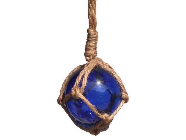 Picture of Handcrafted Decor 2 Blue Glass - Old Blue Japanese Glass Ball Fishing Float with Brown Netting Decoration&#44; 2 in.