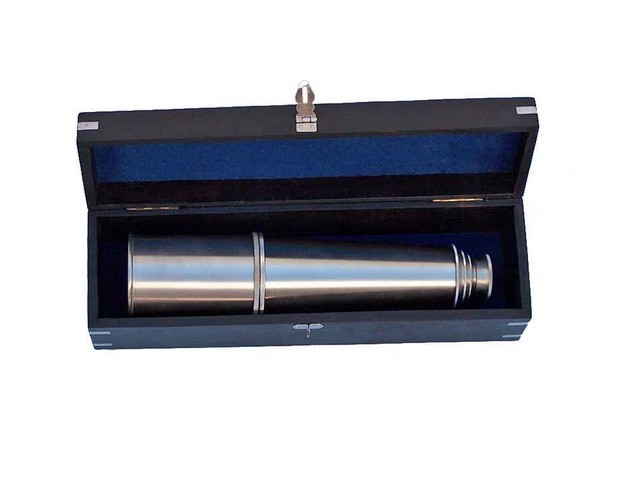Deluxe Class Hampton Collection Brushed Nickel Spyglass with Rosewood Box- 36 in.