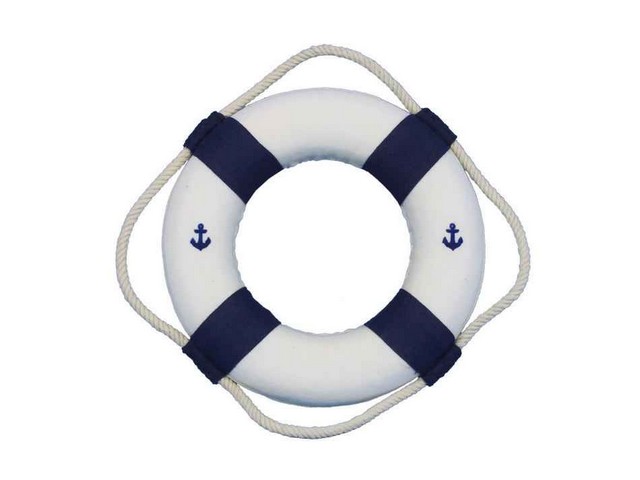 Picture of Handcrafted Decor 6 Blue New Anchor Lifering Classic White Decorative Anchor Lifering with Blue Bands- 6 in.