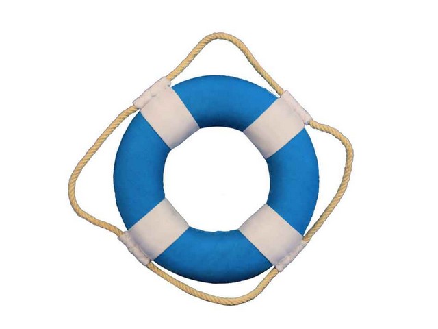 Vibrant Light Blue Decorative Lifering with White Bands- 6 in.