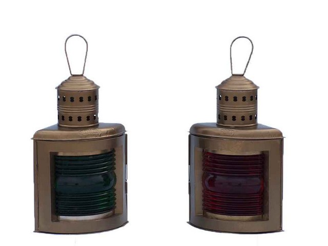Picture of Handcrafted Decor NL-1119-14-AN Antique Brass Port & Starboard Oil Lantern- 17 in.