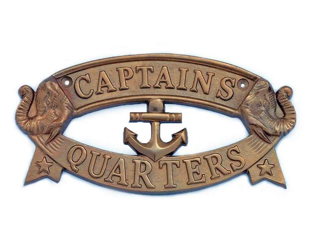 Antique Brass Captains Quarters Sign- - 9 in.