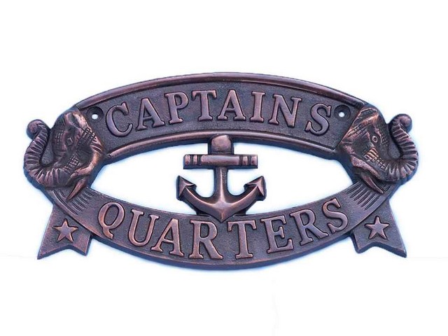 Antique Copper Captains Quarters Sign- 9 in.