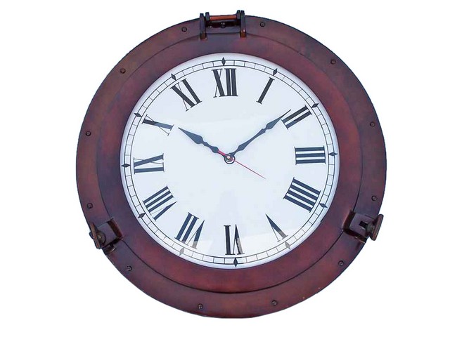 WC-1449-24-AC Antique Copper Decorative Ship Porthole Clock, 24 in.