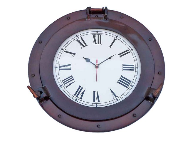 Antique Copper Decorative Ship Porthole Clock- 17 in.
