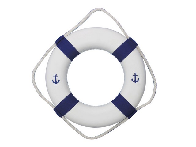 Classic White Decorative Anchor Lifering with Blue Bands, 15 in.