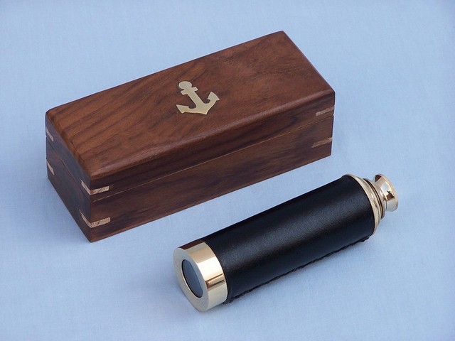 Solid Brass with Leather Spyglass, 15 in.