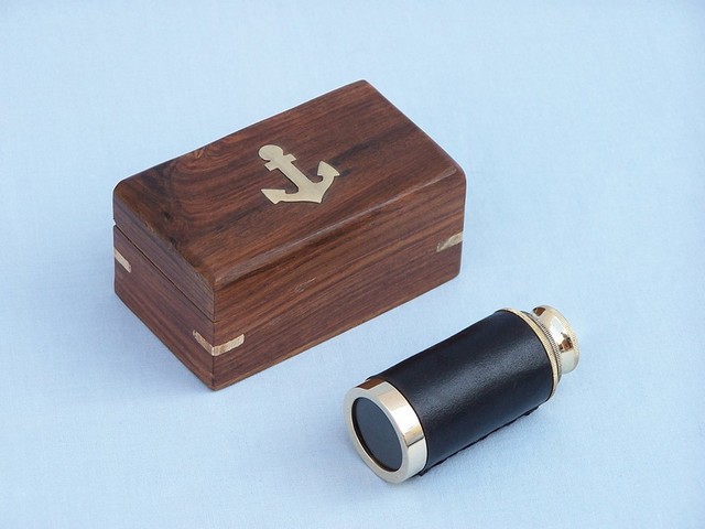 Solid Brass with Leather Spyglass- 6 in.