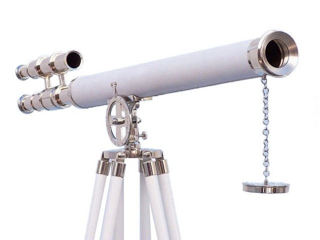 ST-0124-CHWL Hampton Collection Chrome with White Leather Griffith Astro Telescope- 64 in.