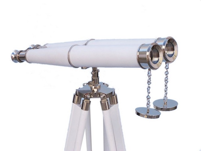 BI-0311-CHWL Hampton Collection Chrome with White Leather Binoculars- 62 in.