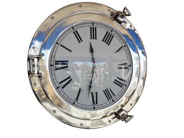 Chrome Decorative Ship Porthole Clock- 20 in.