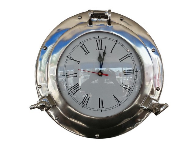 Chrome Decorative Ship Porthole Clock- 12 in.