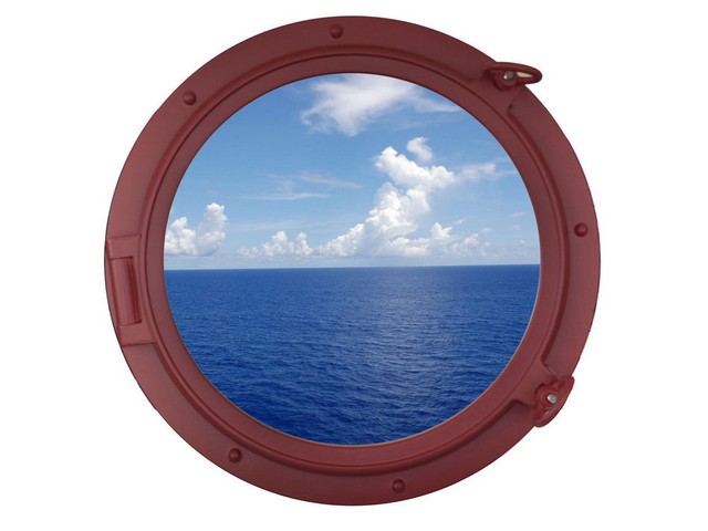 Dark Red Decorative Ship Porthole Window- 24 in.