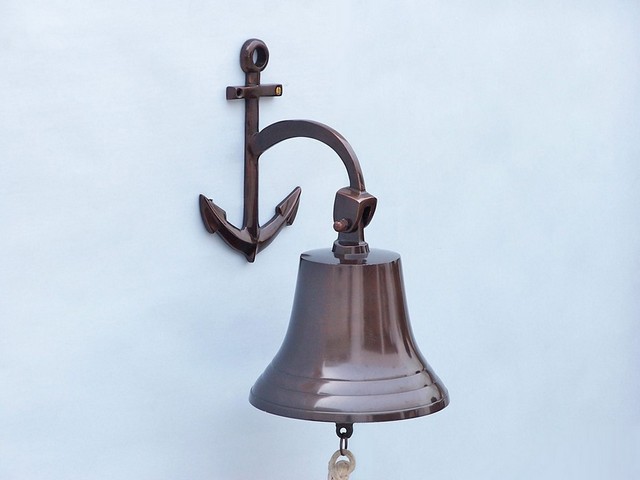 Antique Copper Hanging Anchor Bell - 12 in.