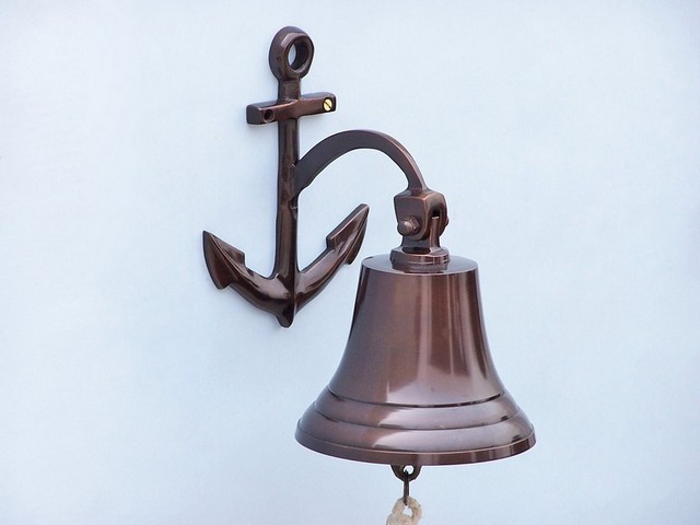 Antique Copper Hanging Anchor Bell - 10 in. - Nautical Elegance