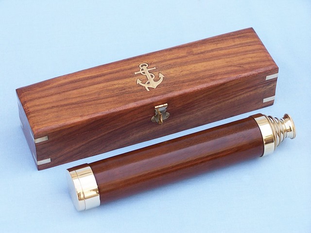 FT-0217A Deluxe Class Solid Brass Wood Admirals Spyglass Telescope with Rosewood Box- 25 in.