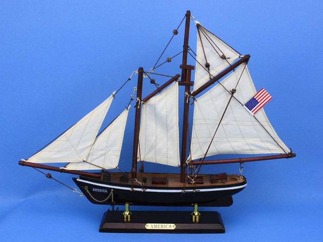 Picture of Handcrafted Decor America 16 Wooden America Model Sailboat Decoration- 16 in.