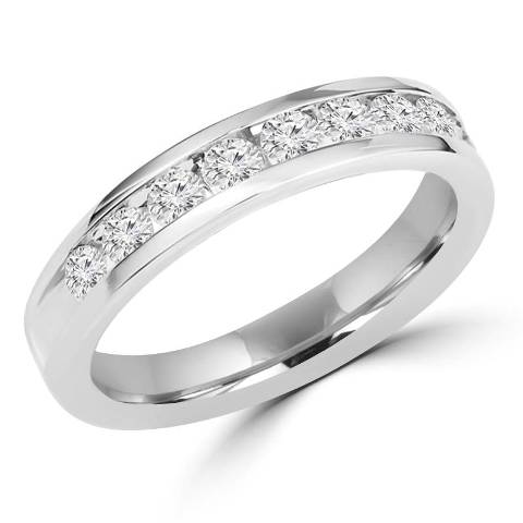 Picture of Majesty Diamonds Multi-Stone Round Cut CZ Wedding Band Semi-Eternity Ring in 0.925 Sterling Silver- 0.9 Carat
