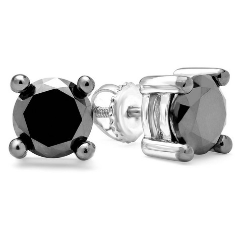Solitaire Round Black Diamond Stud Earrings in 10K White Gold- 0.62 Carat