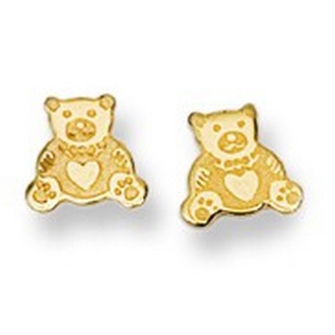 Teddy Bear Stud Baby Earrings in 14K Yellow Gold