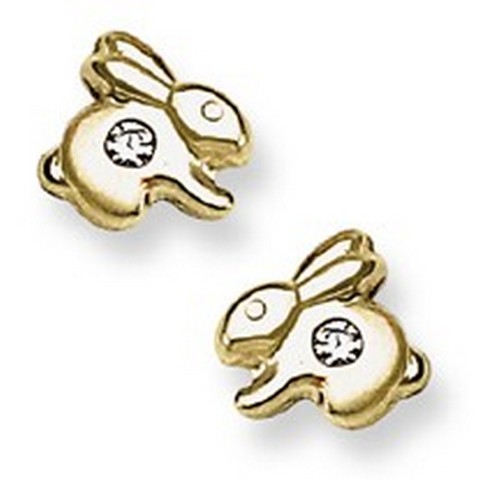 CZ Accent Bunny Rabbit Stud Baby Earrings in 14K Yellow Gold