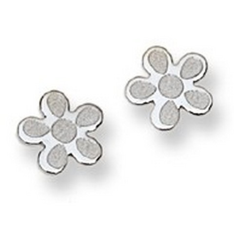 Flower Motif Stud Baby Earrings in 14K White Gold